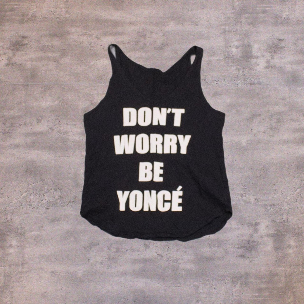 Real Karma Don't Worry Be Yonce Black Tank Top